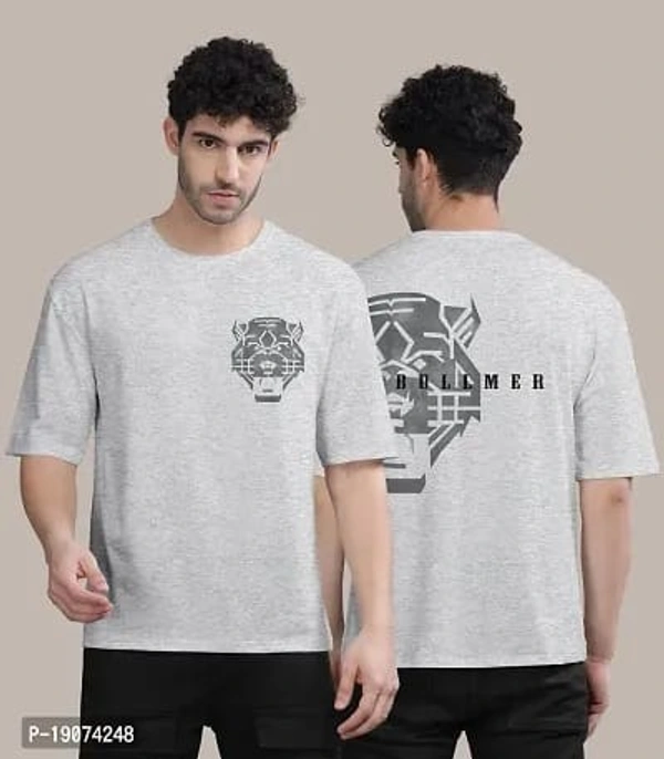 Mens Trendy Front And Back Printed Oversized Baggy T-Shirts - Silver, M