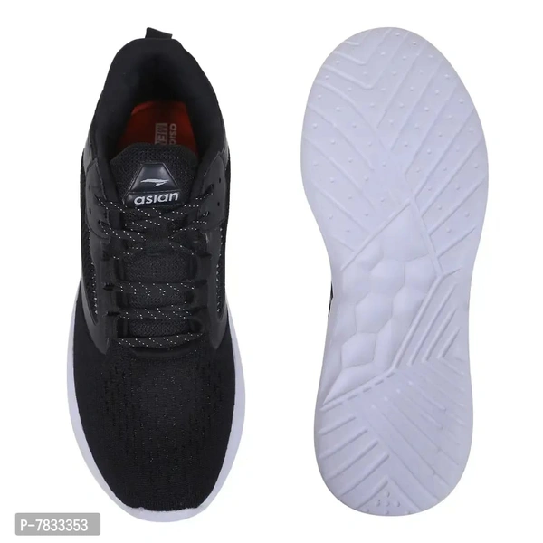ASIAN Elegant Black Self Design Sports Running Shoes For Men - Black, 6