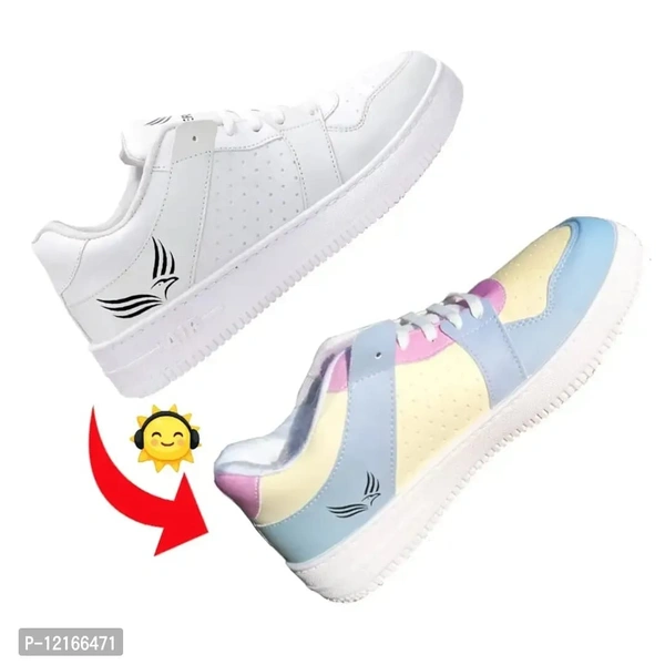 Bersache Lightweight Color Changing Sports Shoes with High Quality Sole - 8, White