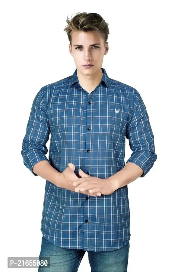 Malaviya Brothers Men's Full Sleeve Fabric Cotton Shirts Slim Fit Casual Shirt for Men's (Medium) - XL, Blue Ribbon