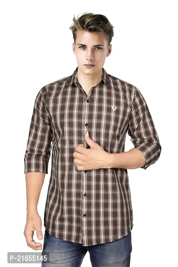Malaviya Brothers Men's Full Sleeve Fabric Cotton Shirts Slim Fit Casual Shirt for Men's (Medium, Dark Brown) - XL, Nugget