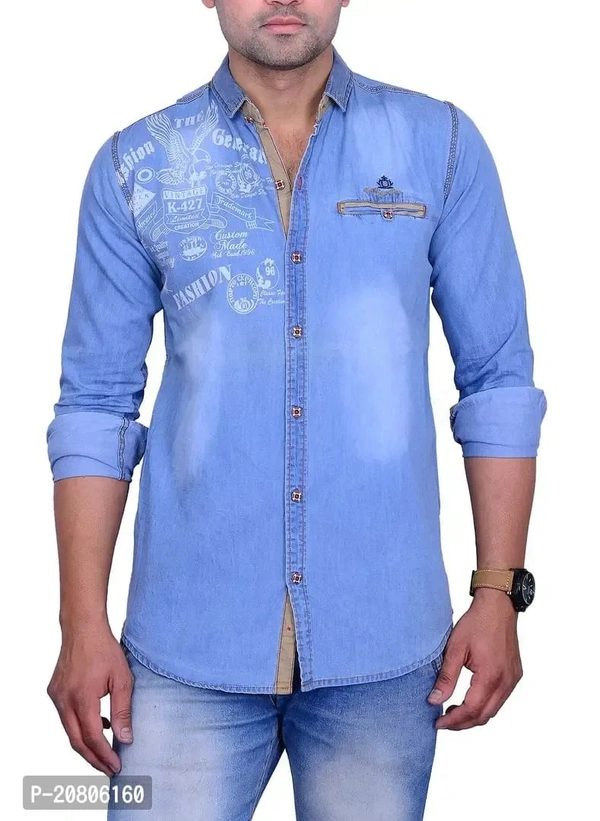 La Milano Solid Denim Shirt for Men Blue - Mariner, L