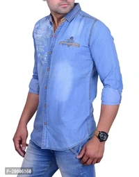 La Milano Solid Denim Shirt for Men Blue - Mariner, L