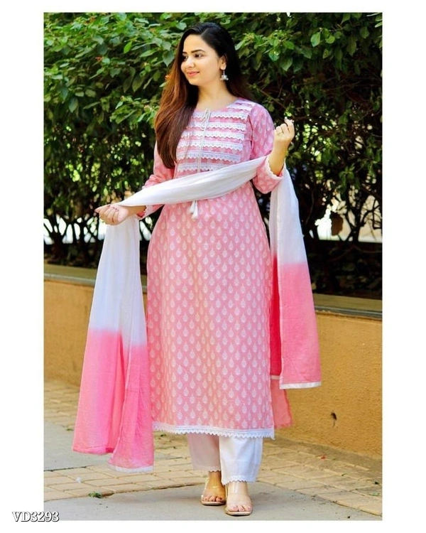New Jaipuri Kurti With Pant Dupatta 3 Piece Full Set* - XL, Pink π