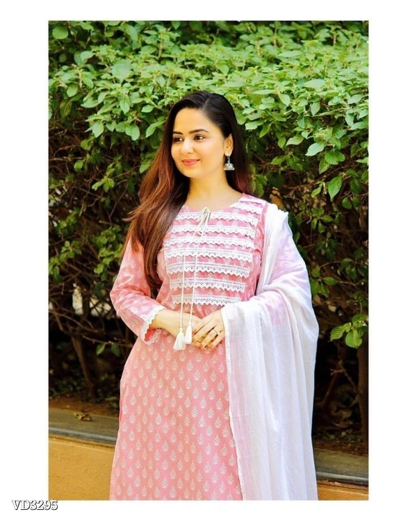 New Jaipuri Kurti With Pant Dupatta 3 Piece Full Set* - XL, Pink π