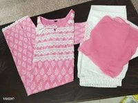 New Jaipuri Kurti With Pant Dupatta 3 Piece Full Set* - XL, Pink π