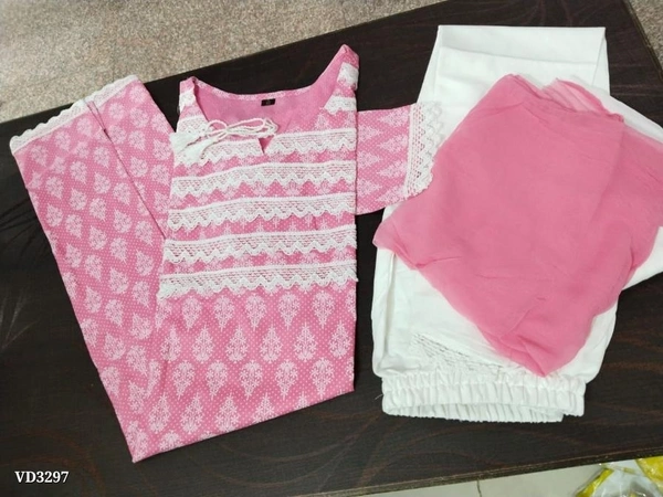 New Jaipuri Kurti With Pant Dupatta 3 Piece Full Set* - XL, Pink π
