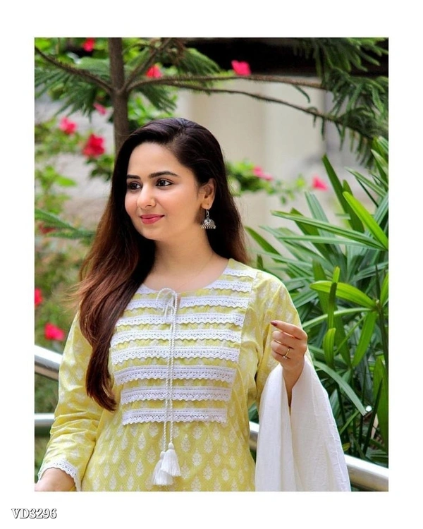 New Jaipuri Kurti With Pant Dupatta 3 Piece Full Set* - XL, Yellow π