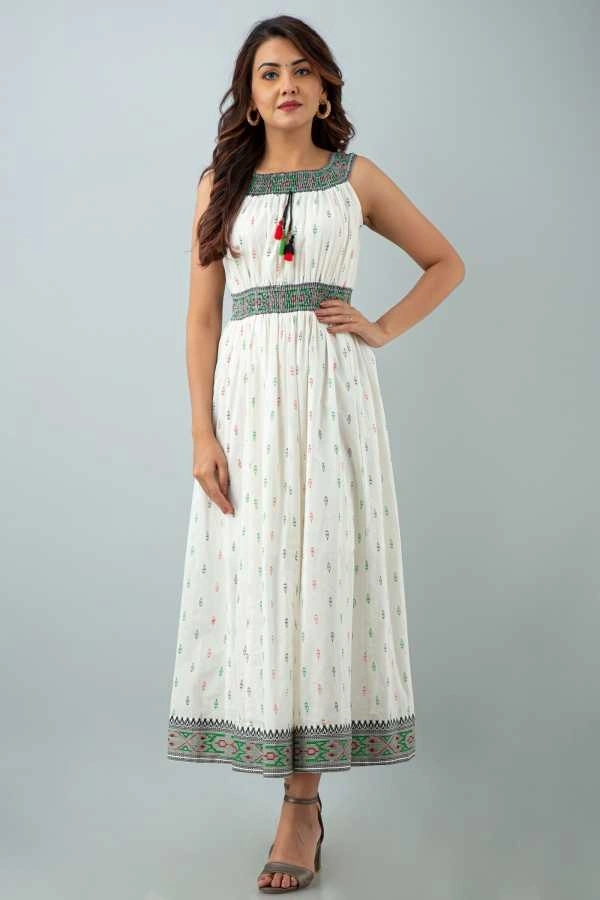 Beautiful Heavy Reyon Fabric Printed Gown Consite work/ Bobin Elastic - XL