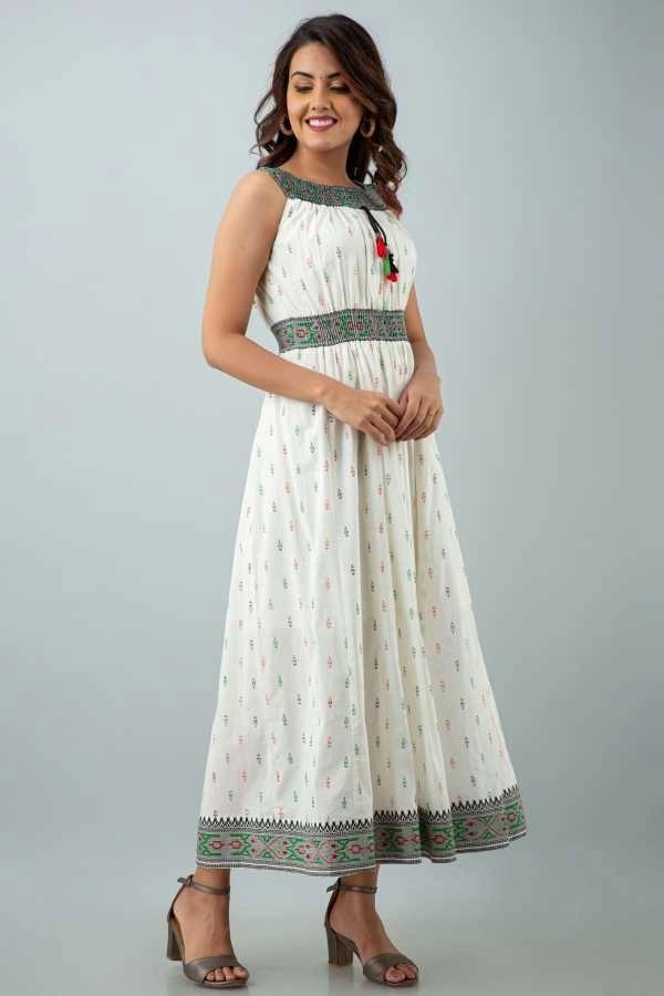 Beautiful Heavy Reyon Fabric Printed Gown Consite work/ Bobin Elastic - XL