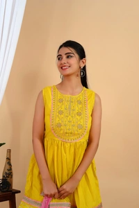 Premium heavy cotton lurex designer tire pattern gown with side slit detailed with heavy gota work all over. - XL