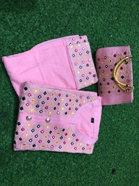 Beautiful Heavy Embroidery kurti with pant And beautiful matching Embroidery Bag 3 piece set - M, Pink