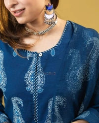 BLUE PROCEEN PRINT DESIGN KURTIES WITH PLAZZO AND DUPATTA SET - XXL
