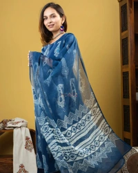 BLUE PROCEEN PRINT DESIGN KURTIES WITH PLAZZO AND DUPATTA SET - XXL