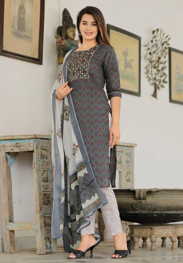 ππA NEW LAUNCHππ *BEAUTIFUL HEAVY . COTTON 60/60 FABRIC KURTI BOTTOM AND DUPATTA. - XXL, Grey