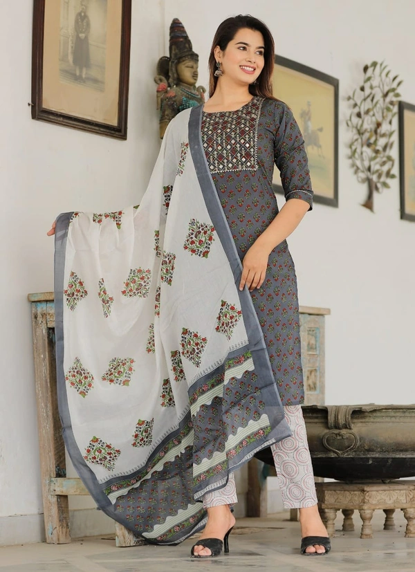 ππA NEW LAUNCHππ *BEAUTIFUL HEAVY . COTTON 60/60 FABRIC KURTI BOTTOM AND DUPATTA. - XXL, Grey