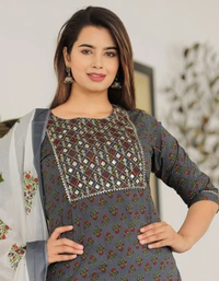 ππA NEW LAUNCHππ *BEAUTIFUL HEAVY . COTTON 60/60 FABRIC KURTI BOTTOM AND DUPATTA. - XXL, Grey