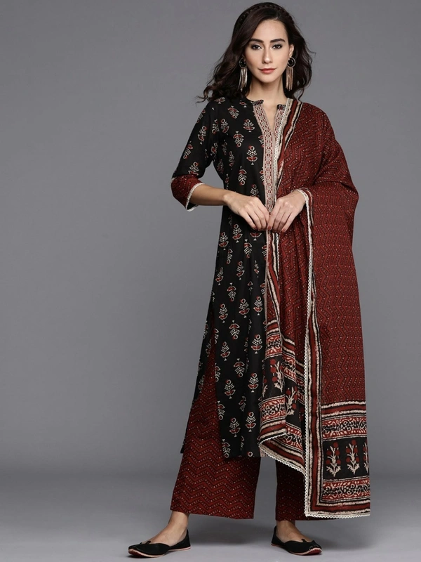 👗3 pcs Kuta set (Kurti with plazzo and dupatta )* Kurti and pant - L