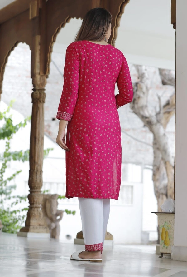 👗Rayon fabric kurti with pant and dupatta - Pink, XL