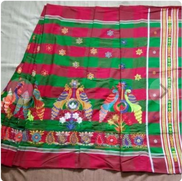 Red Blue Santhali Lungi Panchi Saree