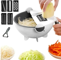 Multipurpose Bowl, Cutter With 6 Blades & Drainer For Vegitables  - White & Black