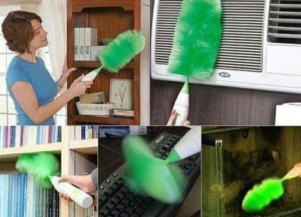 Go Dust Electric Feather Spin Motorised Cleaning Brush Set Home Duster Feather Dust Cleaner Brush for Home, Office, Car - Forest Green, 41×11×7