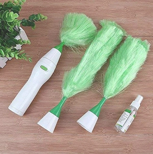 Go Dust Electric Feather Spin Motorised Cleaning Brush Set Home Duster Feather Dust Cleaner Brush for Home, Office, Car - Forest Green, 41×11×7