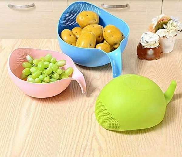 Rice Bowl with Handle Rice Pulses Fruits Vegetable Noodles Pasta Washing Mixing Bowl and Drainer Strainer for Storing and Straining, Vegetable and Food Drainer, Rice Wash Bown  - Wafer