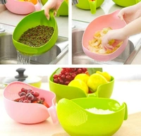 Rice Bowl with Handle Rice Pulses Fruits Vegetable Noodles Pasta Washing Mixing Bowl and Drainer Strainer for Storing and Straining, Vegetable and Food Drainer, Rice Wash Bown  - Wafer