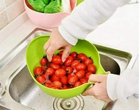 Rice Bowl with Handle Rice Pulses Fruits Vegetable Noodles Pasta Washing Mixing Bowl and Drainer Strainer for Storing and Straining, Vegetable and Food Drainer, Rice Wash Bown  - Wafer