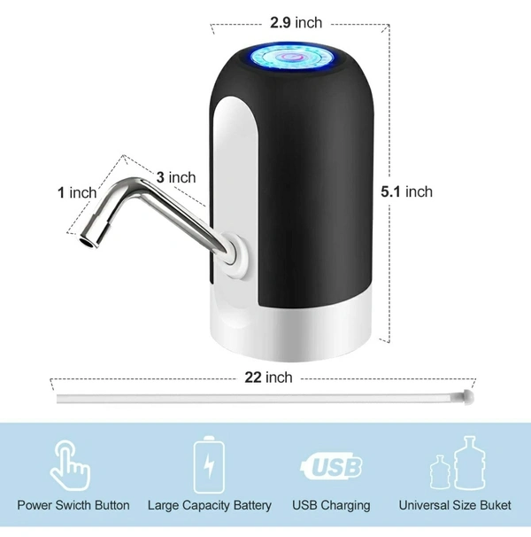 Automatic Water Dispenser Pump | USB Rechargeable Battery Water Pump for 20 Litre Bottle | Electric Water Dispenser | Water Can Dispenser Pump with Built in Copper String Benefits | Water can Pump