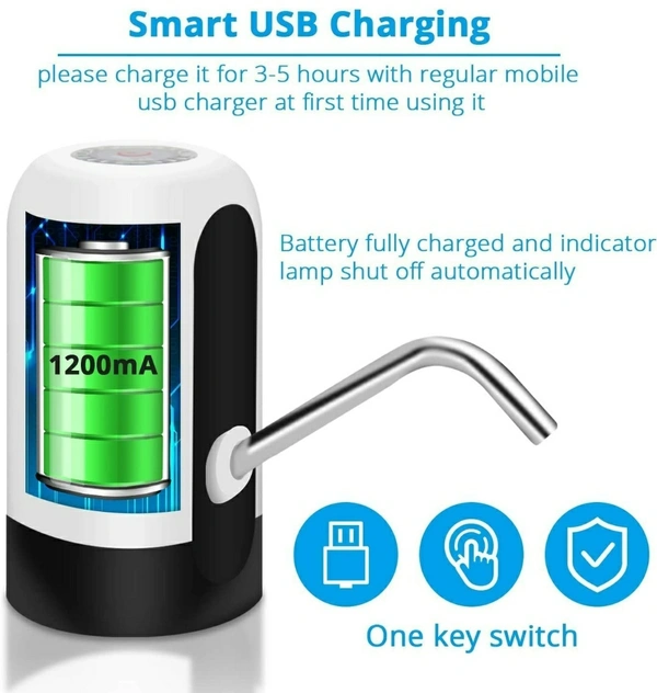 Automatic Water Dispenser Pump | USB Rechargeable Battery Water Pump for 20 Litre Bottle | Electric Water Dispenser | Water Can Dispenser Pump with Built in Copper String Benefits | Water can Pump