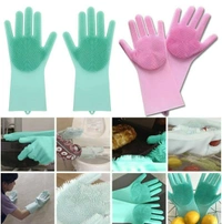 Gloves Magic Silicone Dish Washing Gloves, Silicon Cleaning Gloves, Silicon Hand Gloves for Kitchen Dishwashing and Pet Grooming, Great for Washing Dish, Car, Bathroom (Multicolour, Pack of 1)