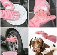 Gloves Magic Silicone Dish Washing Gloves, Silicon Cleaning Gloves, Silicon Hand Gloves for Kitchen Dishwashing and Pet Grooming, Great for Washing Dish, Car, Bathroom (Multicolour, Pack of 1)