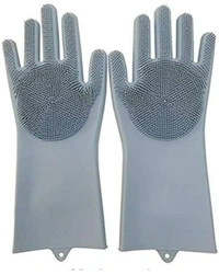 Gloves Magic Silicone Dish Washing Gloves, Silicon Cleaning Gloves, Silicon Hand Gloves for Kitchen Dishwashing and Pet Grooming, Great for Washing Dish, Car, Bathroom (Multicolour, Pack of 1)