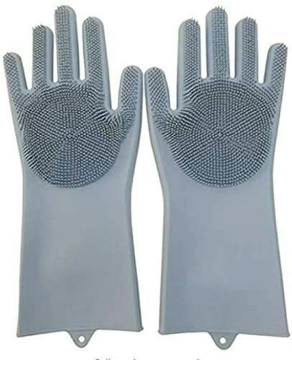 Gloves Magic Silicone Dish Washing Gloves, Silicon Cleaning Gloves, Silicon Hand Gloves for Kitchen Dishwashing and Pet Grooming, Great for Washing Dish, Car, Bathroom (Multicolour, Pack of 1)