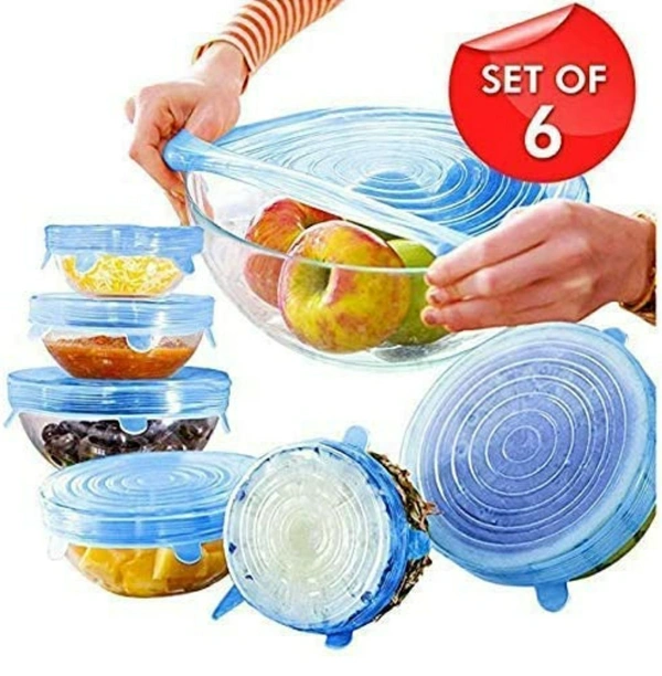 Silicone Stretch Lids, Multi Size Reusable Silicone Lids Food and Bowl Covers, Dishwasher and Freezer Safe (Color May Vary) (Pack of 6 Pcs)
