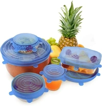 Silicone Stretch Lids, Multi Size Reusable Silicone Lids Food and Bowl Covers, Dishwasher and Freezer Safe (Color May Vary) (Pack of 6 Pcs)