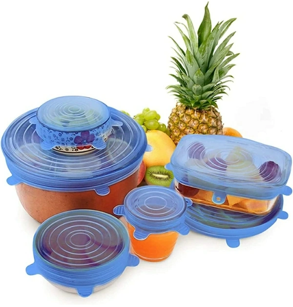 Silicone Stretch Lids, Multi Size Reusable Silicone Lids Food and Bowl Covers, Dishwasher and Freezer Safe (Color May Vary) (Pack of 6 Pcs)