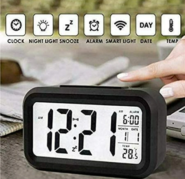 Digital Led Alarm Clock, Mirror Clock for Heavy Sleepers Kids Large Led Display with Snooze Time Temperature Function (Black Clock)61%off - Black