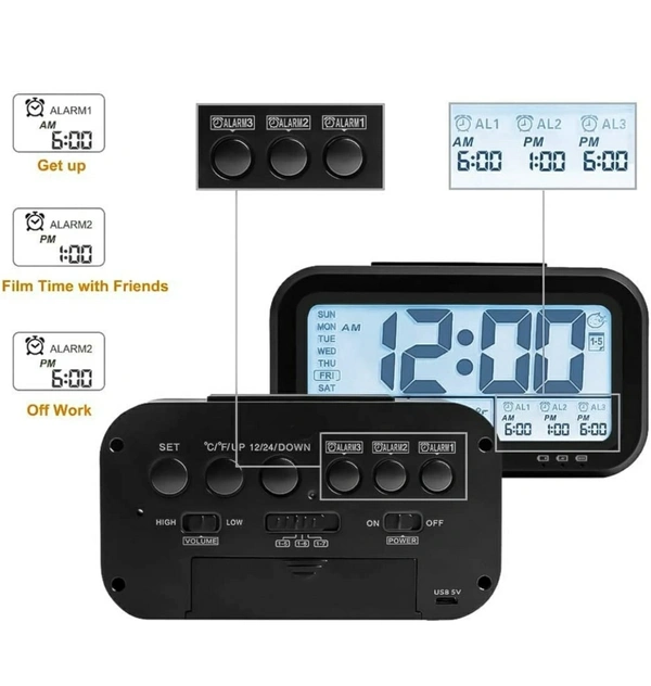 Digital Led Alarm Clock, Mirror Clock for Heavy Sleepers Kids Large Led Display with Snooze Time Temperature Function (Black Clock)61%off - Black