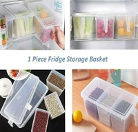 Plastic Refrigerator Square Handle Food Storage Space Saving Organizer Jar Container with Lid, Handle and 3 Smaller Bins for Grocery, Vegetable/Fridge Basket Rack (1500 ml)