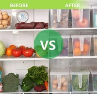 Plastic Refrigerator Square Handle Food Storage Space Saving Organizer Jar Container with Lid, Handle and 3 Smaller Bins for Grocery, Vegetable/Fridge Basket Rack (1500 ml)
