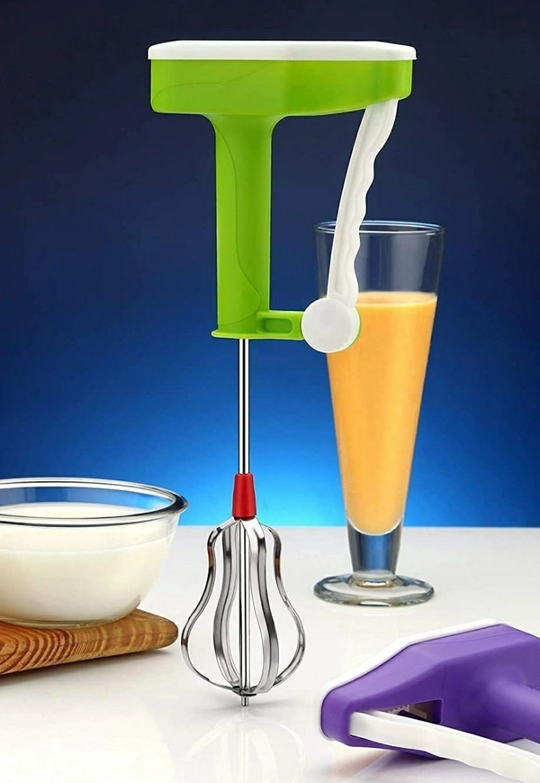 Power-Free Manual Hand Blender With Stainless Steel Blades || Cream Beater || Egg Beater || Butter Milk Churner || Lassi Churner || Soups/Dal Liquidiser - Multicolor
