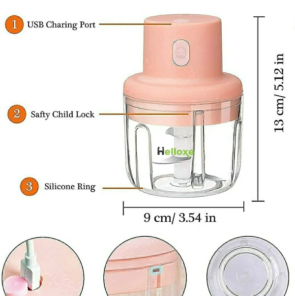 Electric Mini Food Chopper 250 ML with USB Charging for Spice Meat Vegetable Nuts Onion Pepper - Golden Grass