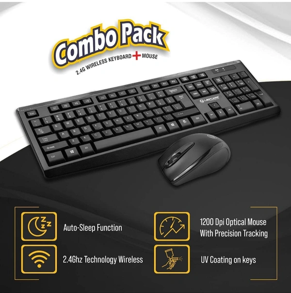 LAPCARE L901 Wireless Keyboard and Mouse Combo with Auto Sleep || Wireless Membraned Keyboard and 1200 DPI Mouse Combo (Black) - 10AM-08PM