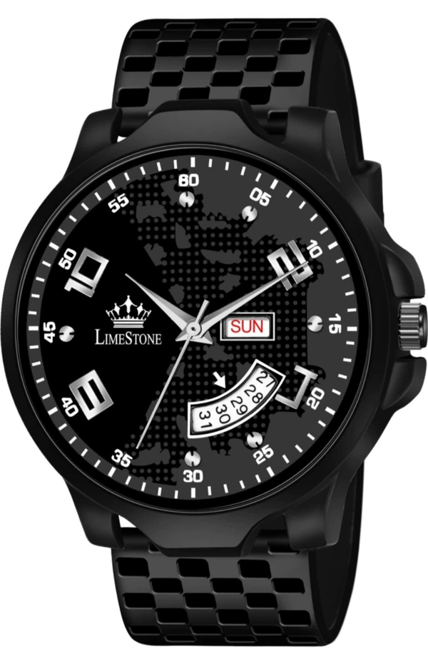 Ls3081 Day and Date Functioning Chess Black Designer Strap Boys