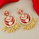 Elegant Gold Plated Ethnic Earrings For Women Girls - Red