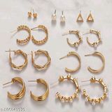 Jewels Galaxy Gold Plated Gold Toned White Studs, Hoops And Drop Earrings Set Of 6
