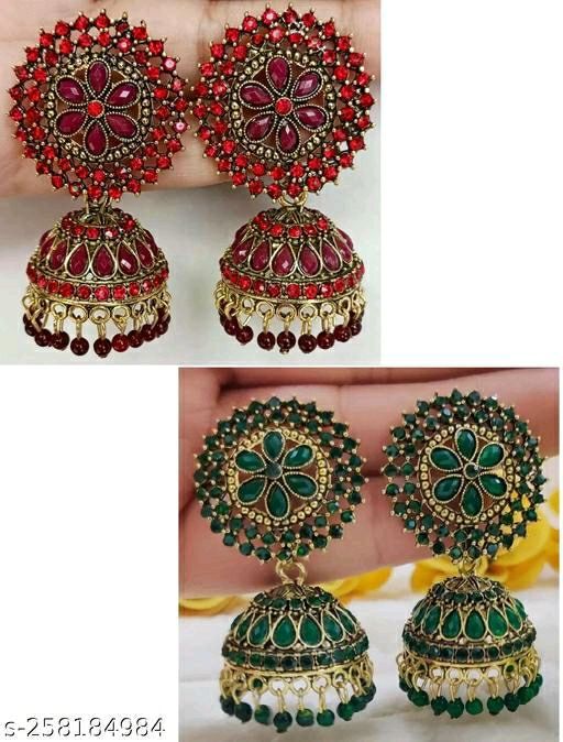 Crystal Jhumka Earrings With Mangtikka #4155 | Jhumka earrings, Buy  jewellery online, Indian jewelry